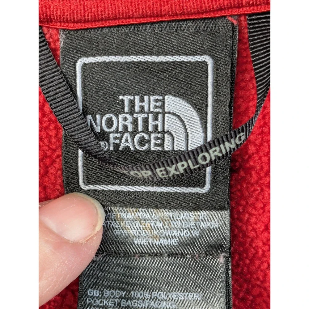 The North Face Mens Full Zip Fleece Jacket Red Gray Large TKA 100 Hiking Coat
